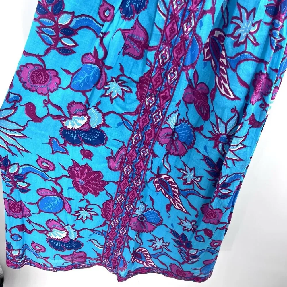 Caroline Constas Turquoise Floral Cotton Criss Cross Halter Maxi Dress Womens XL - Picture 5 of 8